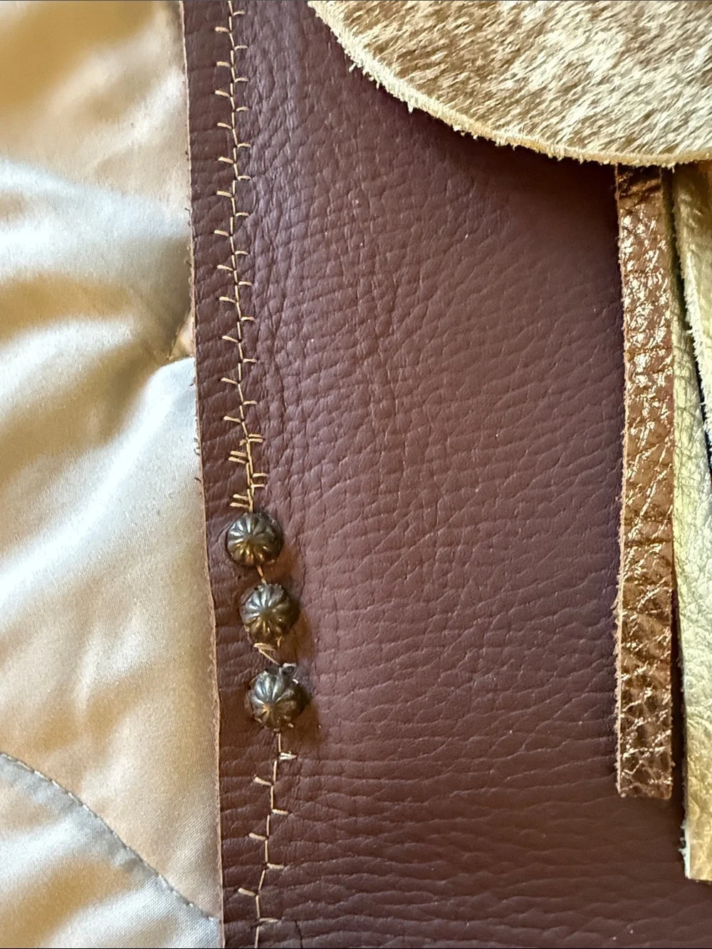 Brown Leather Crossbody Bag with Haircalf Flap and Fringe